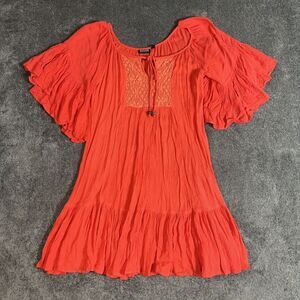 ALLOY APPAREL Shirt Dress Lace Short Sleeves Smocked Womens Size M Cream Boho